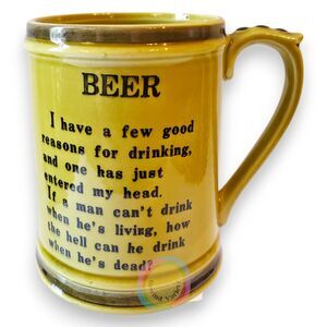 Vintage Enesco Beer Stein Mug Japan Yellow Ceramic Funny Drinking Poem